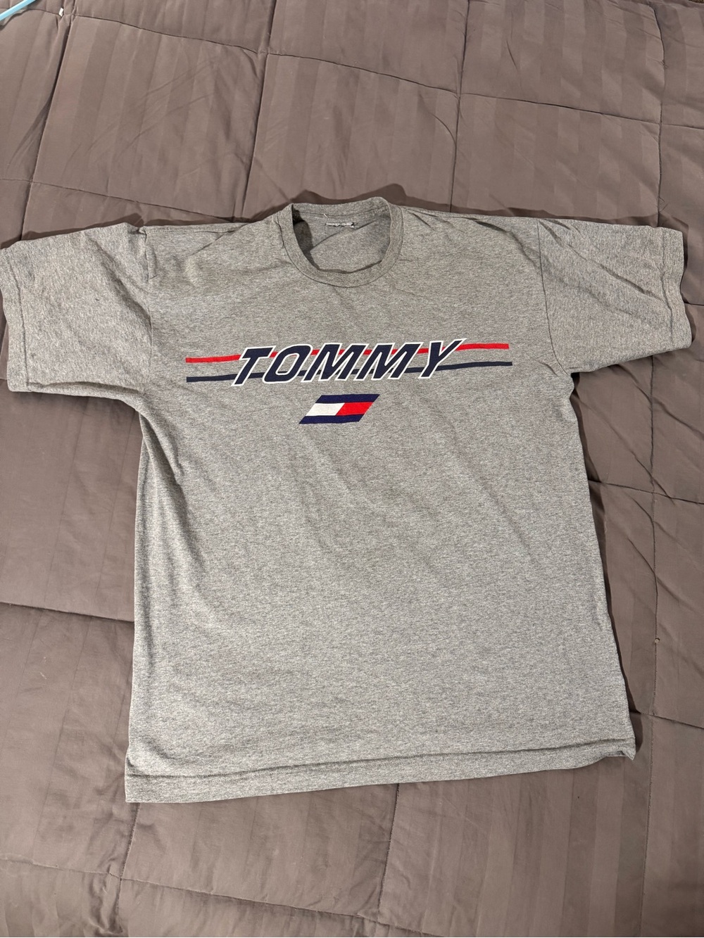 Tommy Hilfiger Grey Crewneck Tee with Red & Blue Logo
